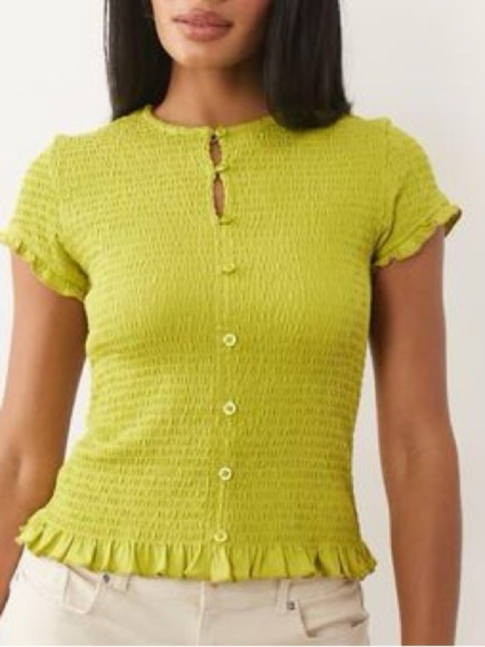 NWT- ASOS Design Women's Cotton Shirred Button Down Short Sleeve Smocked Top